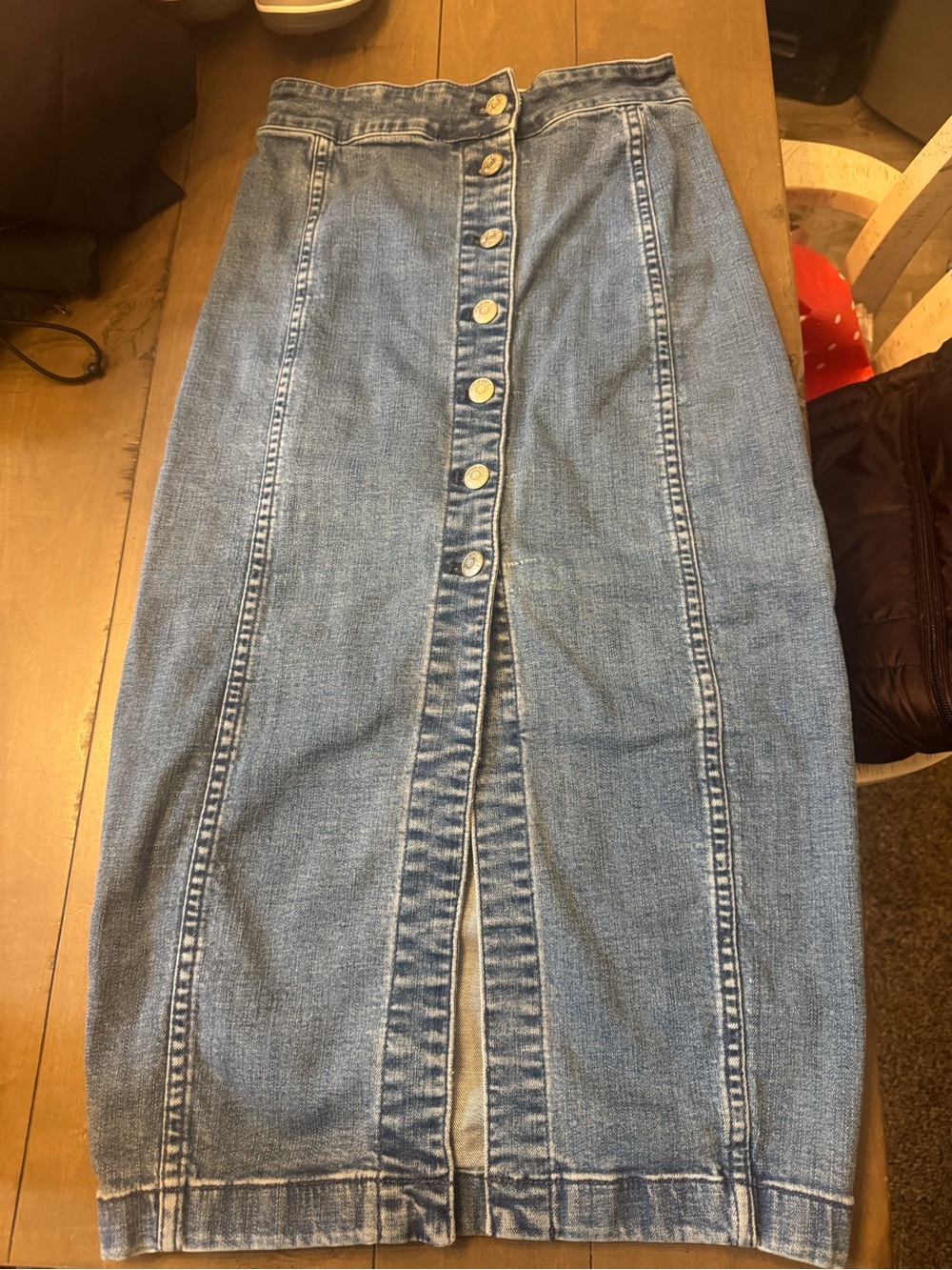 Madewell Size 0 Denim Button Front Midi Skirt Jean Skirt
